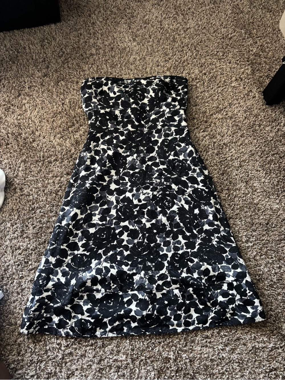 J. Crew Strapless Black & White Floral A-Line Dress